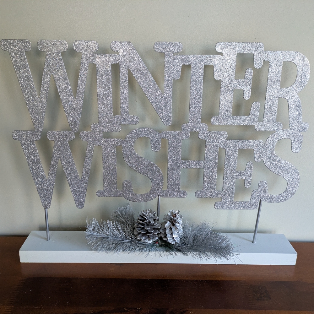 Glittery Silver 'Winter Wishes' Holiday Sign